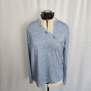 Fashion Long Sleeve Shirt Women's XL Blue White Stripe Button Accent NWT